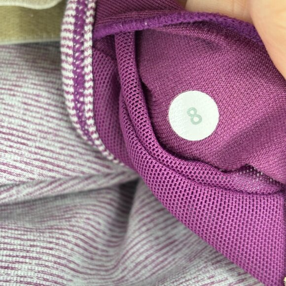 Lululemon Power Y Tank Top Size 8 Heathered Purple Stripe Strappy Back Shelf Bra - Picture 7 of 9